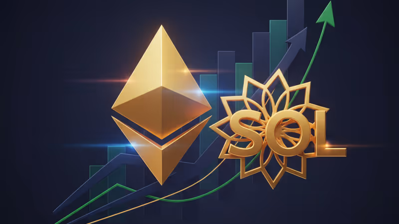 以太幣與索拉納在數位界面上的漲幅數據
