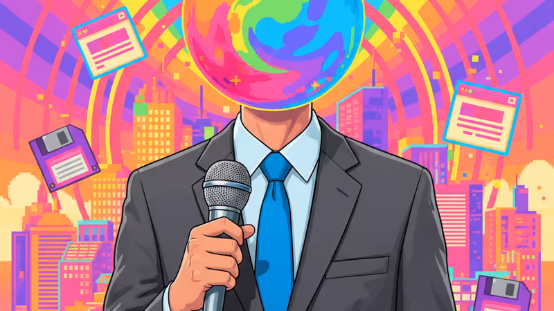 パード・ハプリー役のジェイ・ジャクソンがニュースデスクに座っている様子