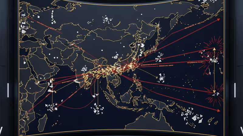Digital war room display showing Taiwan Strait conflict projections