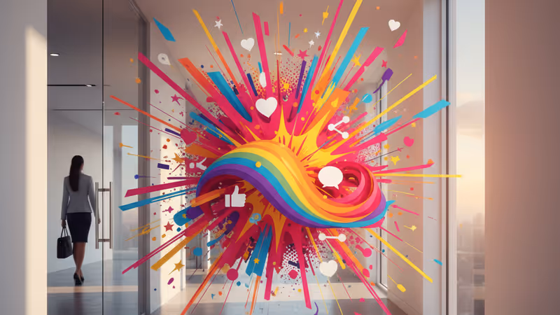 사무실 복도를 떠나는 인물의 실루엣과 캘리포니아의 노을