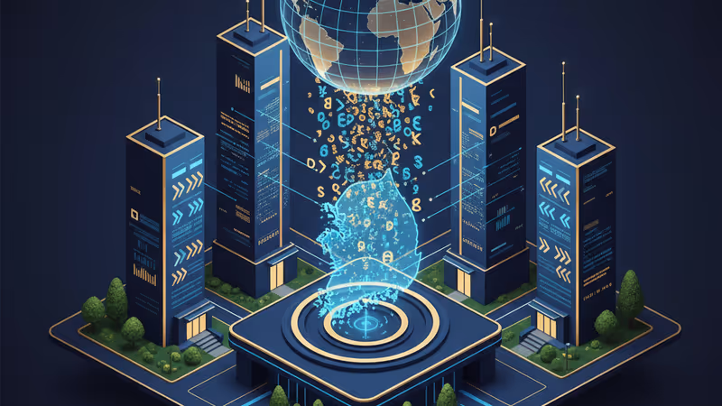 Visualization of digital assets flowing from a South Korean map to global networks