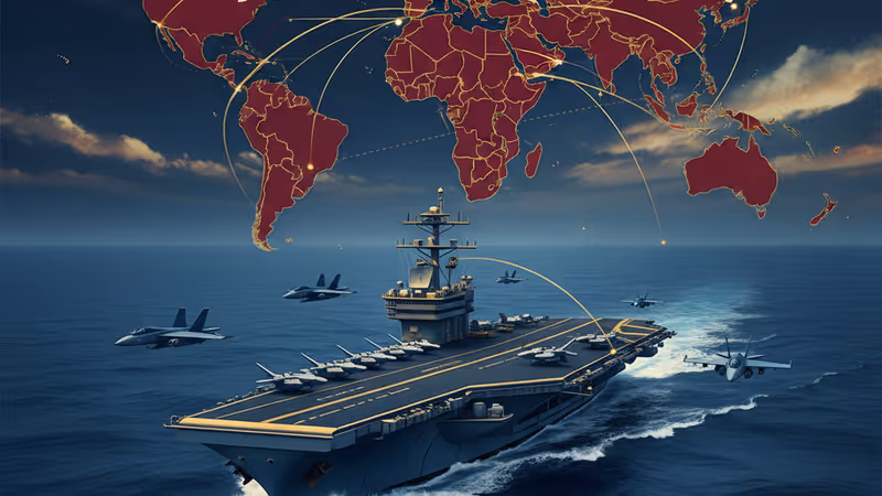 대서양을 항해하는 미 해군 항공모함 전단과 전투기