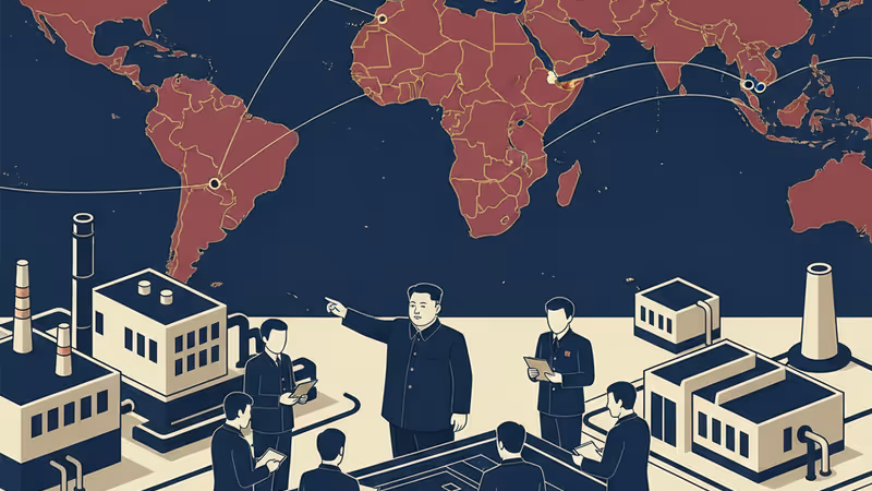 지방 공장 건설 현장을 시찰 중인 김정은 위원장과 간부들