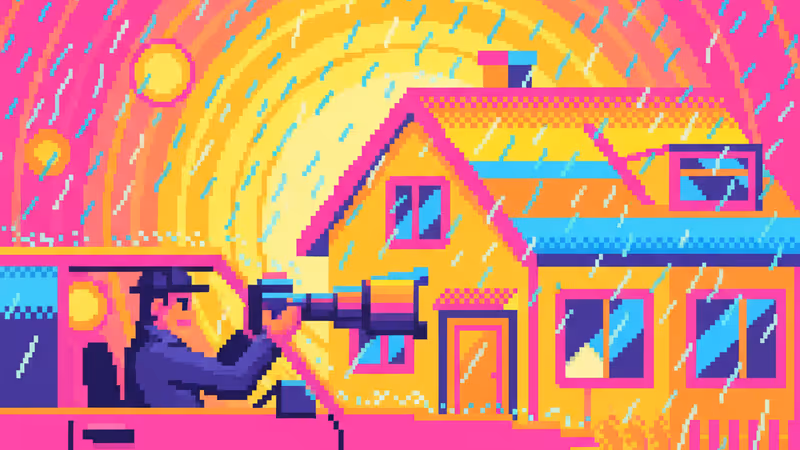 A private investigator on a stakeout in a rainy car