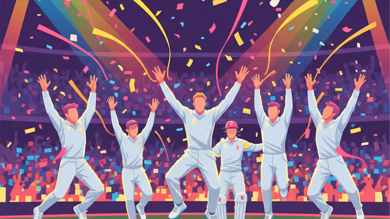 멜버른 크리켓 경기장에서 승리를 자축하는 잉글랜드 선수들