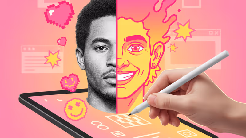 Celebrity character illustrations drawn in various cartoon styles.