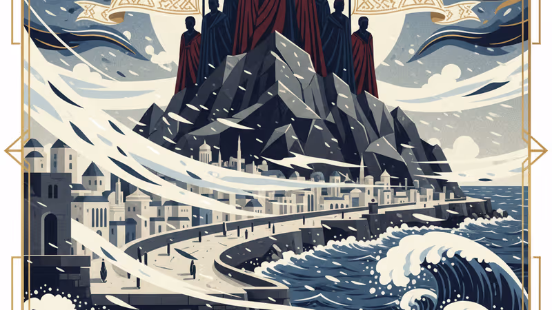 폭설과 강풍이 몰아치는 유럽의 해안 도시 전경