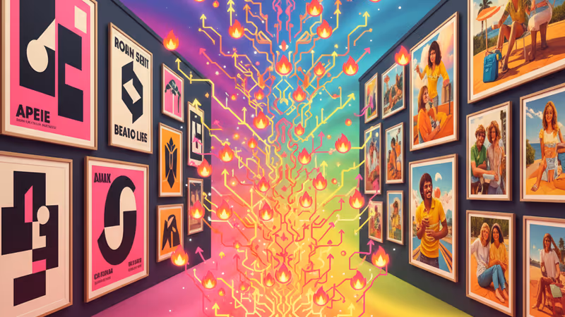 1960年代と70年代の対照的な広告デザインのコラージュ