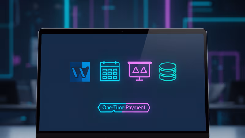 Laptop screen showing Microsoft Office apps with a price drop notification