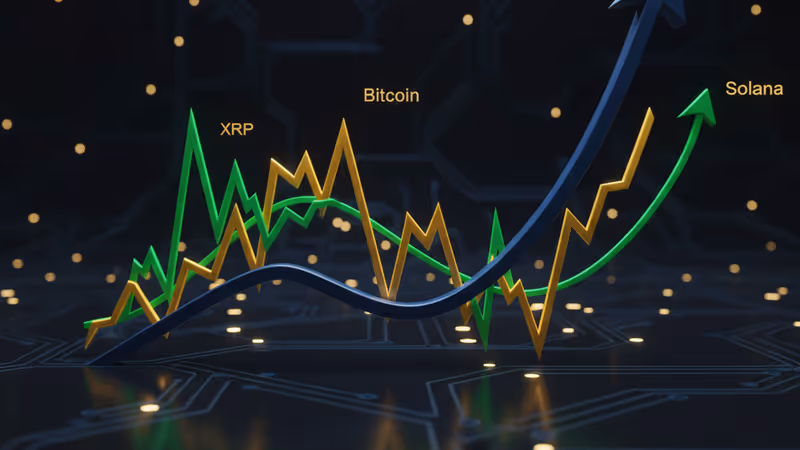 ビットコインとアルトコインの価格変動率を比較するデジタルチャート
