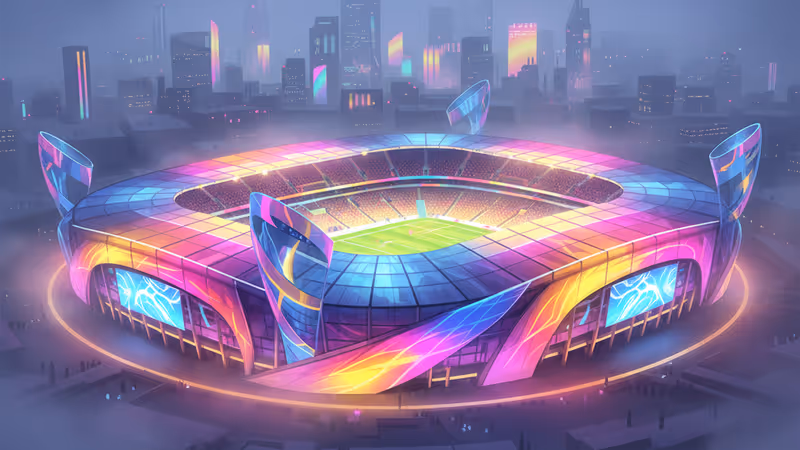 夜のロンドンで開催されるプレミアリーグスタジアムの全景