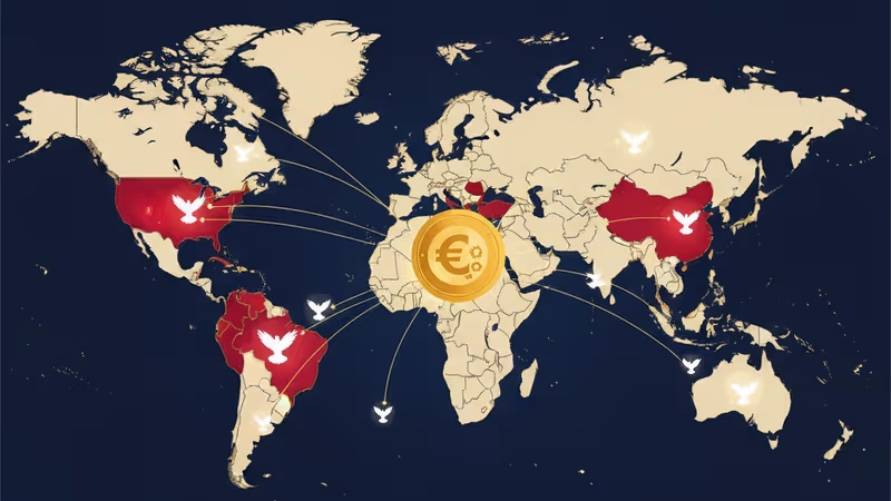 분쟁 지역이 표시된 세계 지도와 인도주의 구호 상징