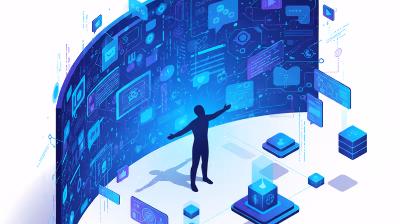 디지털 화면에 둘러싸인 권력의 상징적 모습