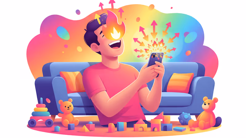 おもちゃが散らかったリビングで子供と笑い合う親の日常風景