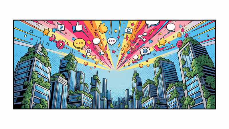 Futuristic city skyline with solar panels and lush vertical gardens