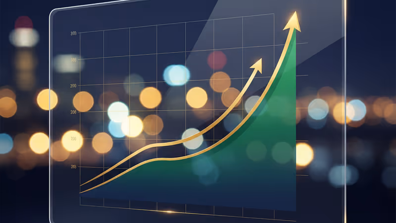 A financial chart displaying a rise to $35.3 million net income on a futuristic screen.
