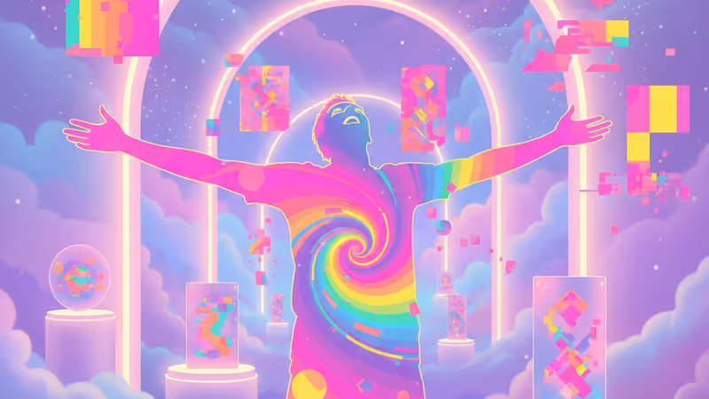 象徵2025年網路迷因趨勢的繽紛數位藝術圖