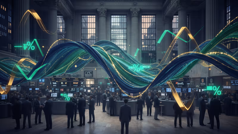 2025년 연말 뉴욕 증권 거래소의 주가 전광판과 금 시세 그래프