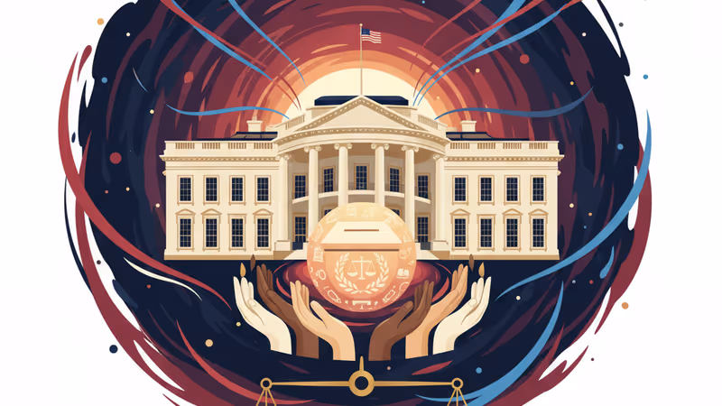 夜のホワイトハウス、ドラマチックな照明と権威を感じさせる外観