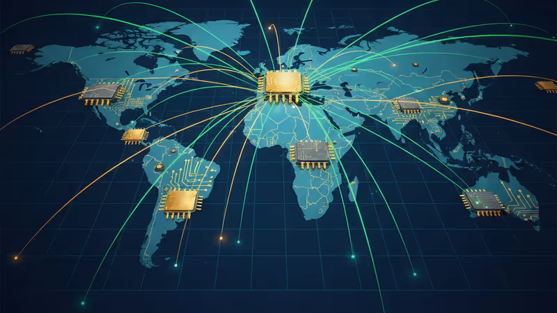 象徵AI技術與國防工業推動股市上漲的抽象圖形