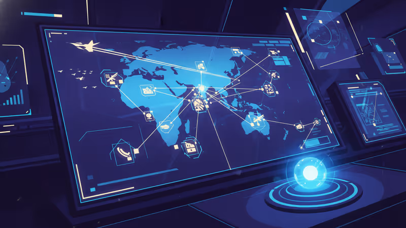 インド太平洋のデジタル地図を表示するハイテクな国防司令部の画面