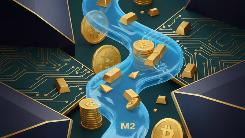 비트코인과 디지털 유동성 흐름을 형상화한 이미지