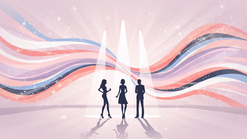 2026 D 어워즈 공식 MC로 선정된 3인의 실루엣과 화려한 무대 배경