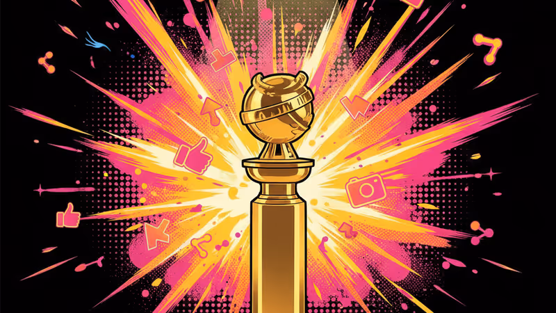 2026年金球獎頒獎典禮現場的金色獎盃