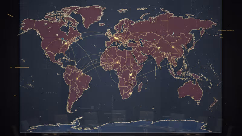 A strategic world map in a dark conference room under tension