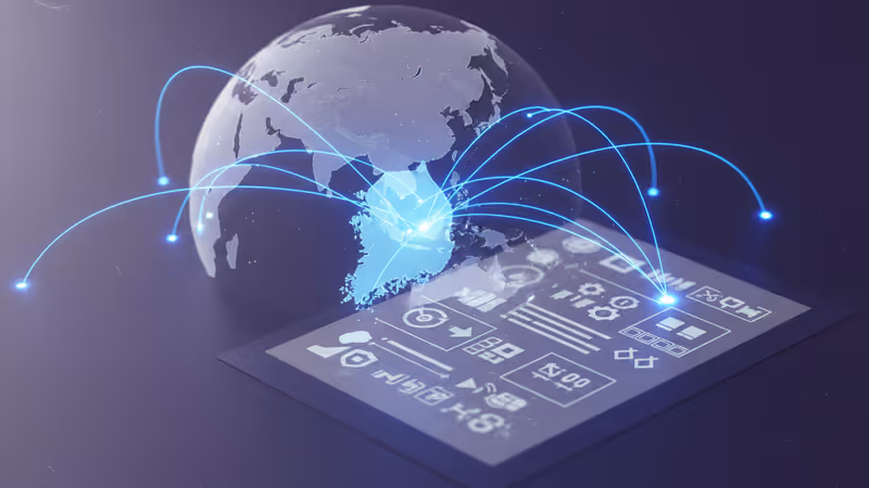 米国と韓国の国旗が重なり合う背景に戦略的な地図が描かれたイメージ