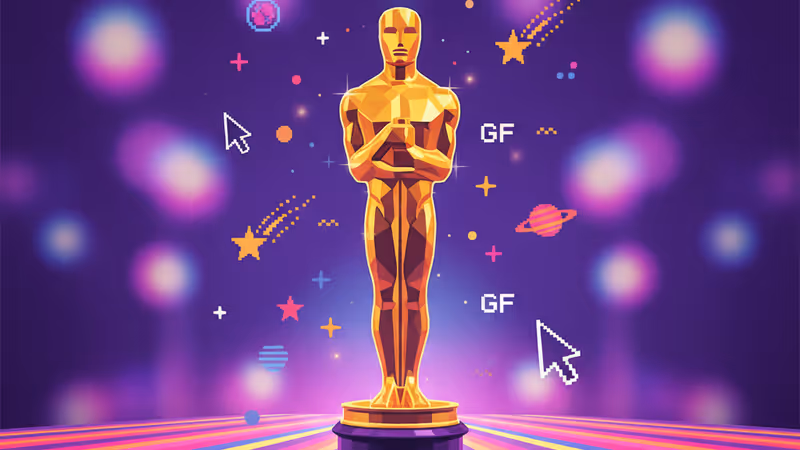 アカデミー賞のオスカー像と映画館の背景