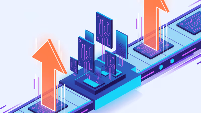 DDR5 램 모듈과 상승하는 가격 지표를 시각화한 이미지