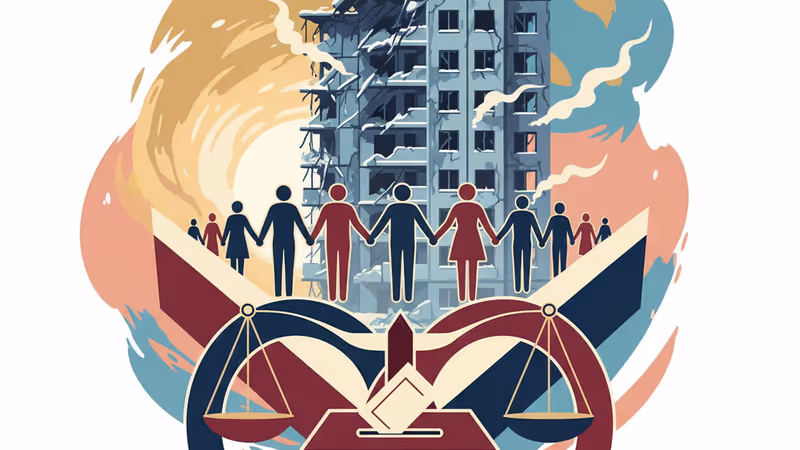 大規模攻撃により損壊したキエフの住宅街と冬の空