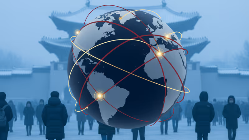 韓國寒流來襲下民眾穿著厚重冬裝出行的情景