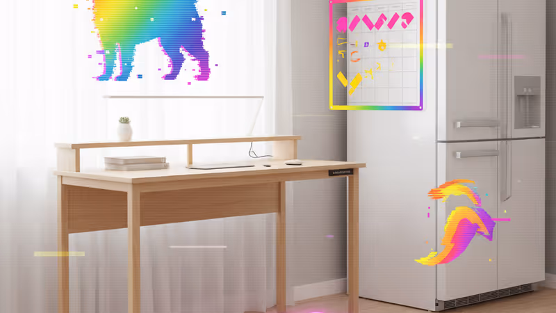 A modern room featuring a walking pad and a planner on the wall.