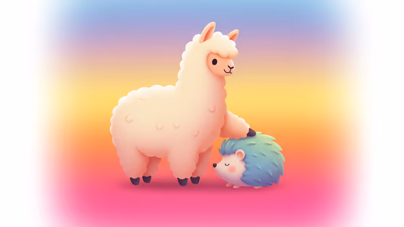 Chris Yang 創作的羊駝與刺蝟療癒漫畫情境圖