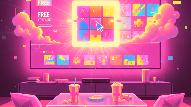 A living room setup featuring a movie on the Tubi streaming platform.