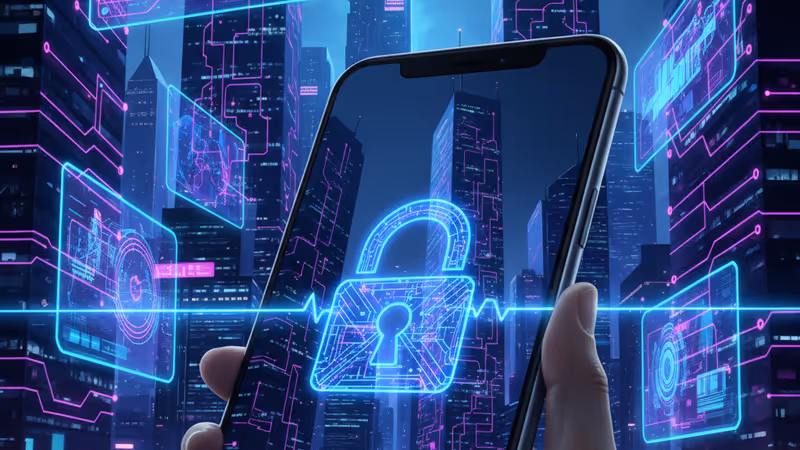 使用智慧型手機向 AI 諮詢健康問題的示意圖與隱私保護概念