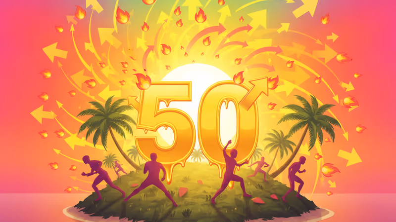 Dramatic image featuring the Survivor 50 logo against a tropical island backdrop.
