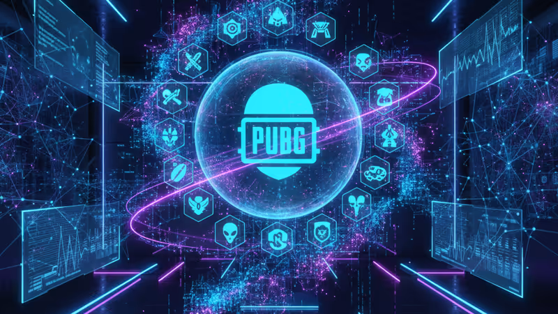 象徵 26 個開發項目的圖示與 Krafton 標誌排列在科技感十足的面板上