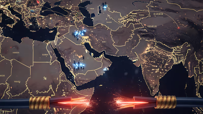 夜のテヘラン市街で燃えるバスと治安部隊の検問