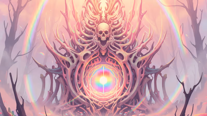 星空下荒野中的巨大骨製神廟全景