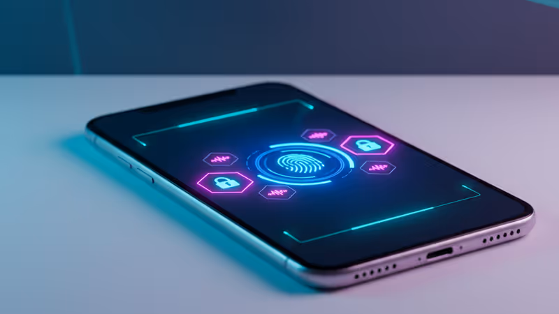 デジタルデータで作られた南京錠が表示されたスマートフォンの画面