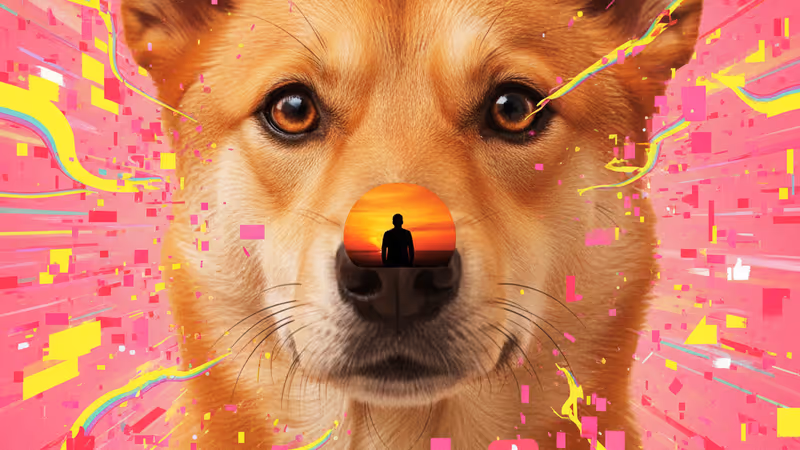 사람의 손을 다정하게 바라보는 골든 리트리버의 모습