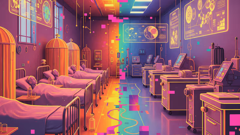 Medical illustration showing the evolution of flu viruses and treatments.