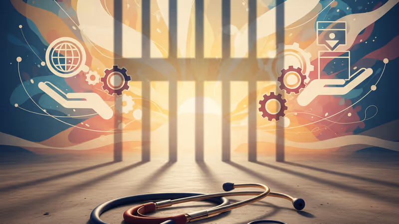 차가운 벽에 걸린 의사 가운과 창문으로 들어오는 빛