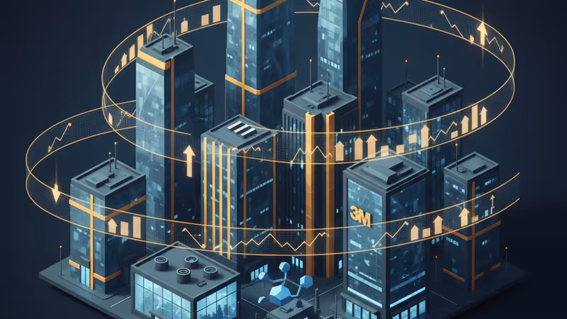 3M 로고가 새겨진 상자들이 천천히 이동하는 생산 라인 전경