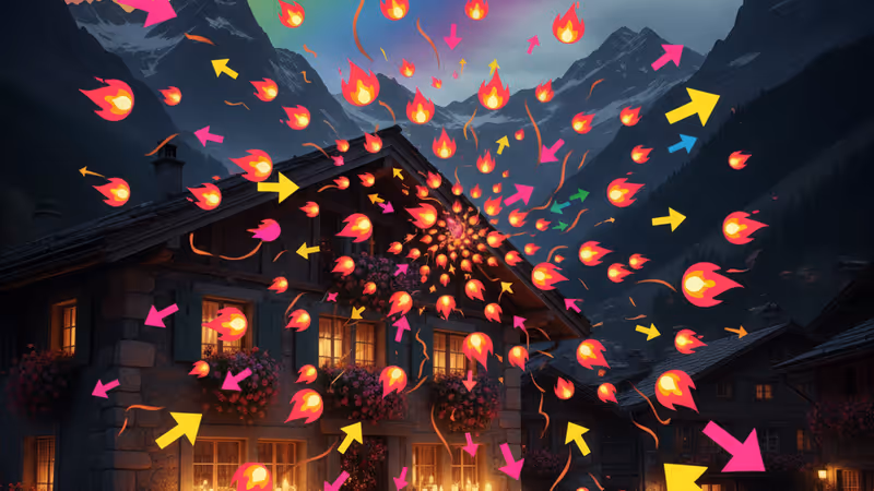 스위스 알프스 리조트 앞에 놓인 추모용 촛불과 꽃들