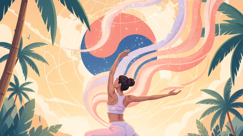 발리의 열대 식물 사이에서 요가를 하는 소유의 건강한 모습