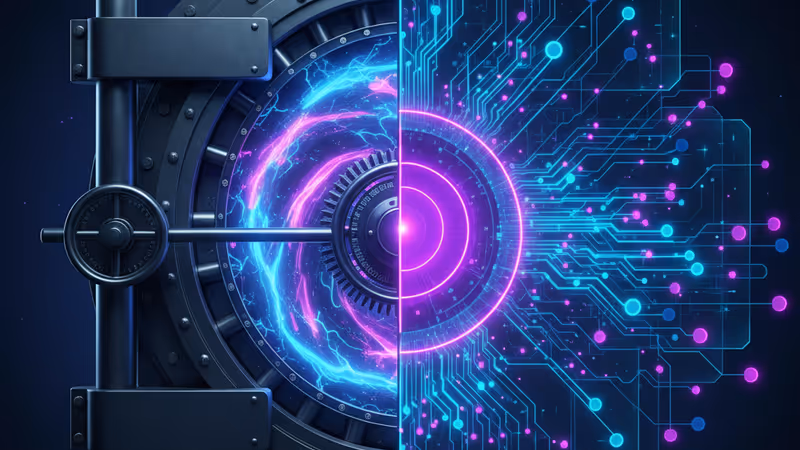 디지털 자물쇠와 이진 데이터가 섞인 사이버 보안 이미지